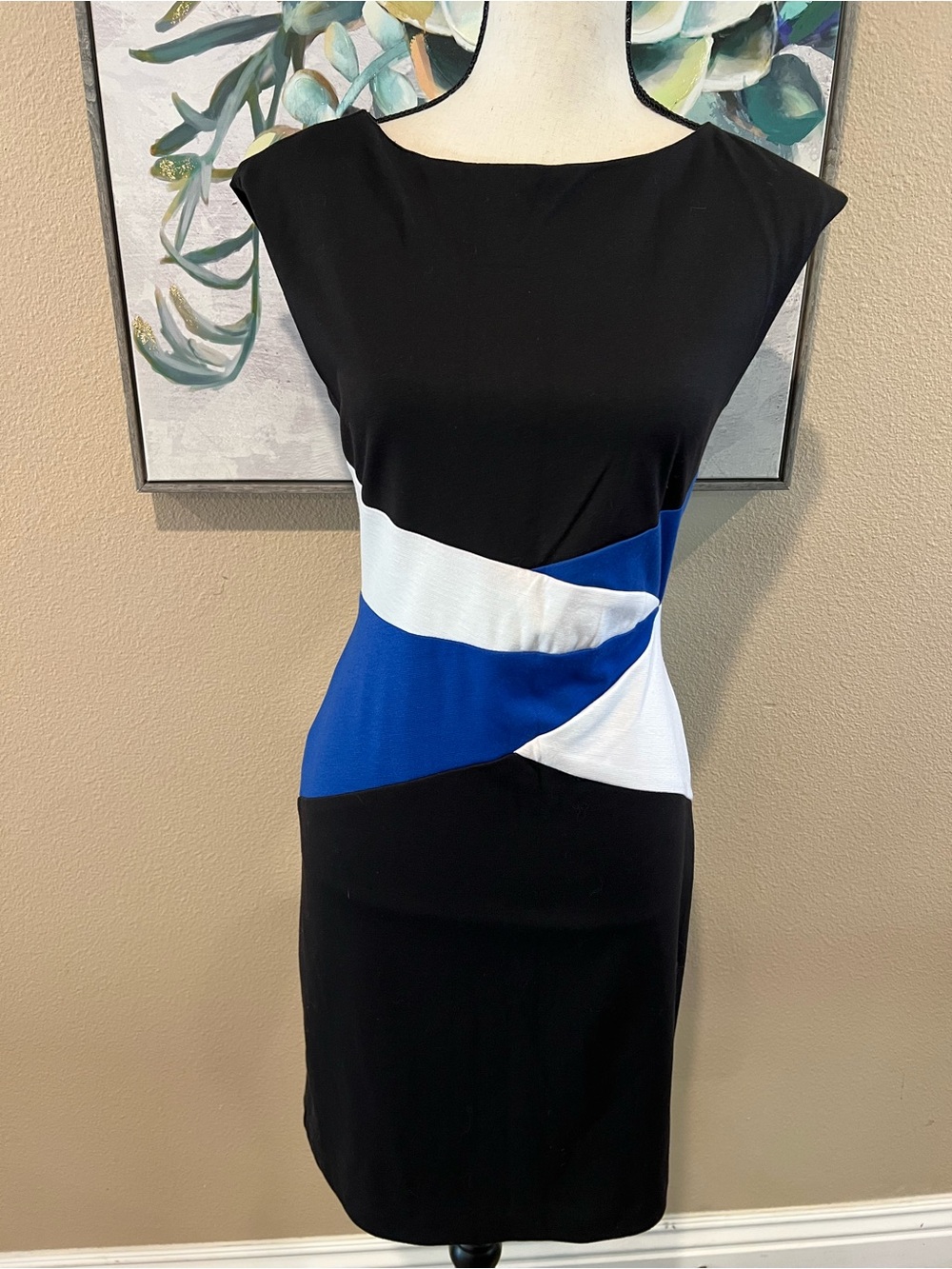 Aa Studio Black Midi Dress with Blue and White Colorblock